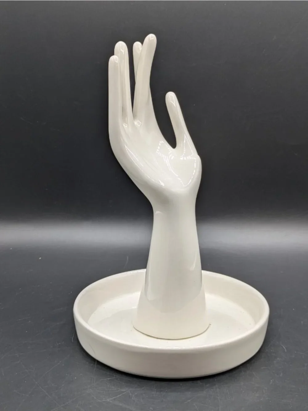 Pier One Ceramic Hand Jewelry Holder Trinket Dish Display White Fingers Crossed